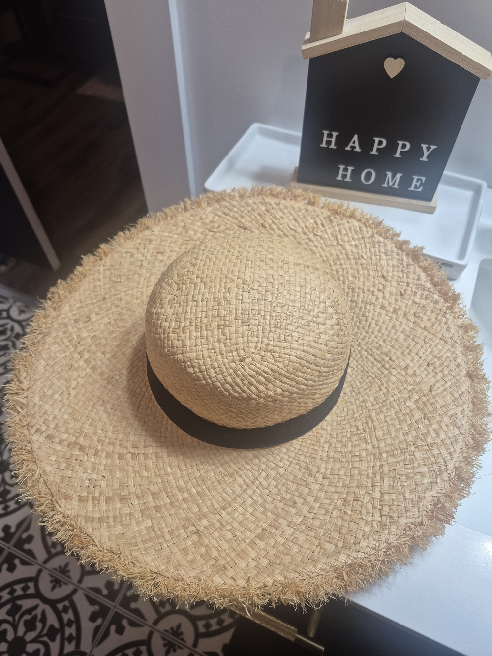 Poppy & Peonies Natural Straw Sun Hat with Black Band